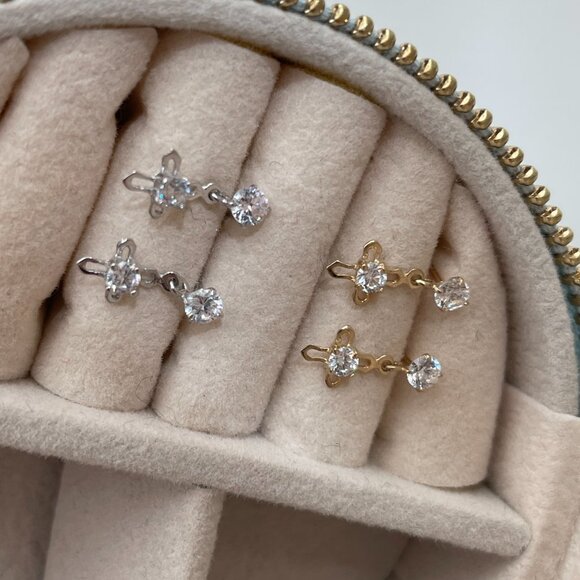 NWT Penelope Cross Earrings // 10kt Italian Solid Gold + CZ (Yellow Gold) - Picture 8 of 11